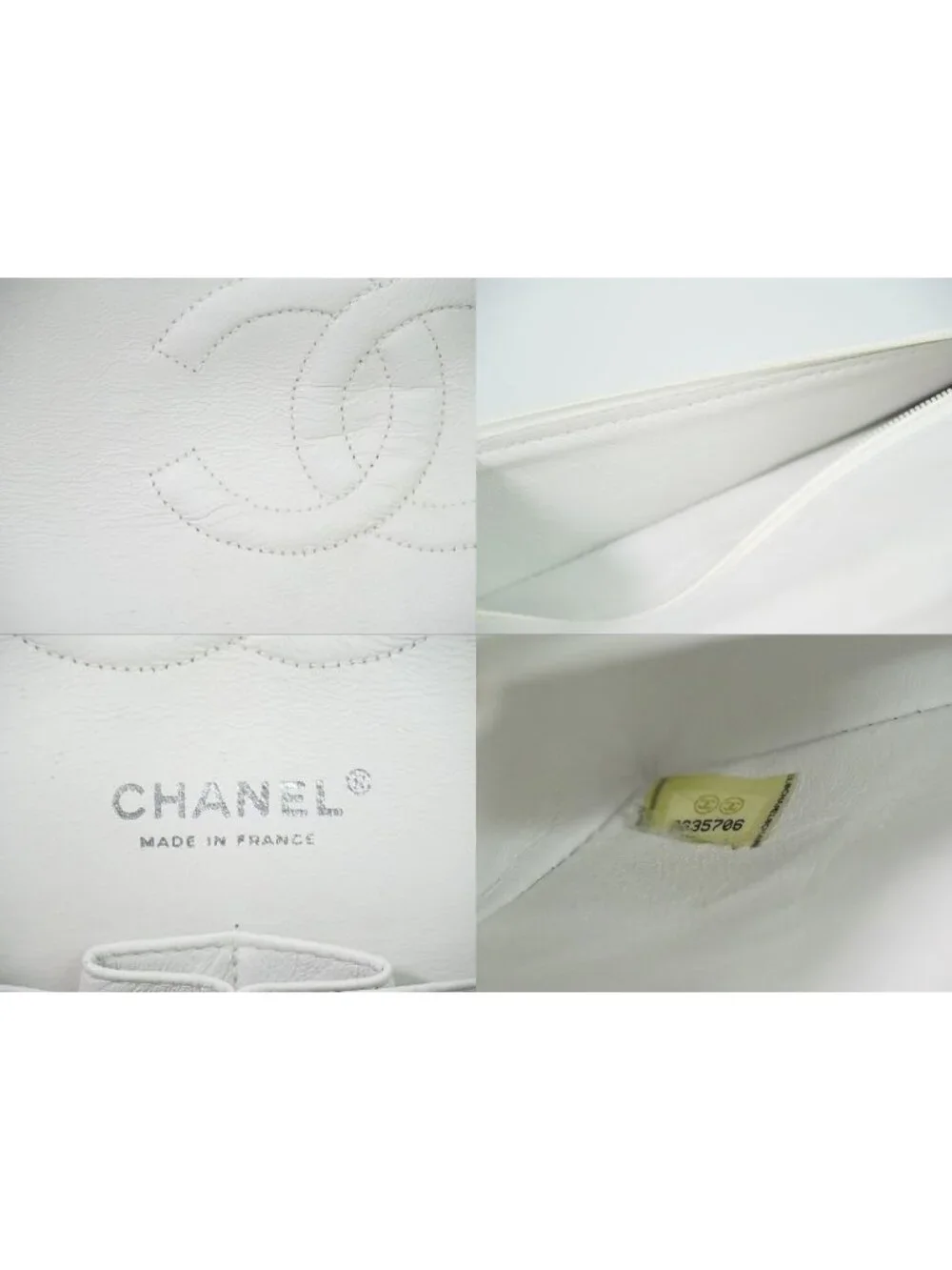 Chanel CC Logo Quilted 25 Double Flap Chain Shoulder Bag Tweed White